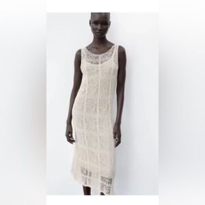 Zara crochet knit midi dress cream boho fall casual party blogger fav classic L